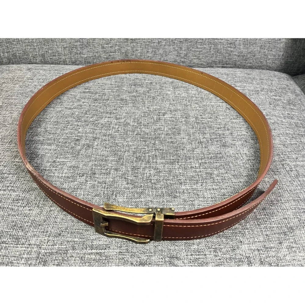 Mio Marino Linxx Brown Genuine Leather Ratchet Belt Antique Brass Buckle 59.5 In